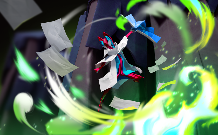 Key art for the 3D action platformer Hirogami.